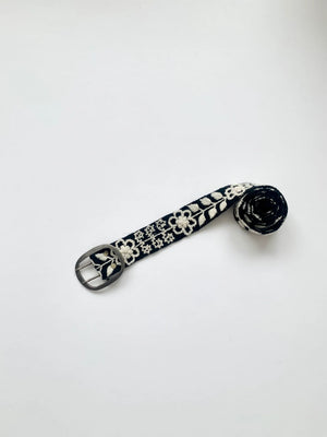 Black and White Floral Embroidered Belt - Trends & Traditions Boutique