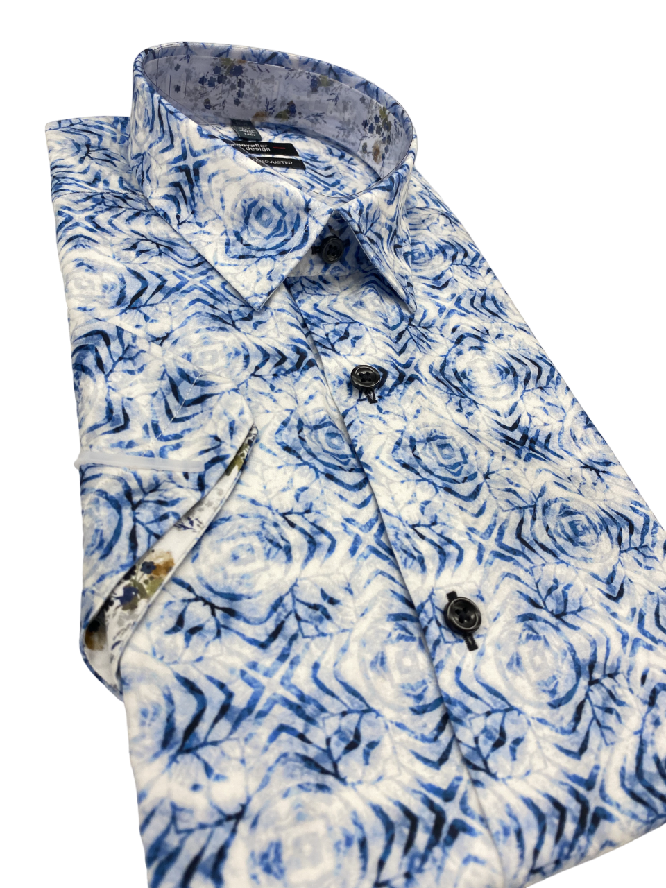 100% Cotton Leo Chevalier Fitted Short Sleeve Sport Shirt - Blue 622222 1600