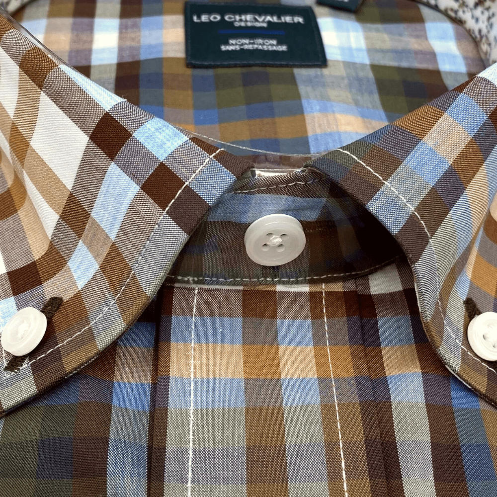 Leo Chevalier Short Sleeve Sport Shirt - 524380 2800 Brown Plaid