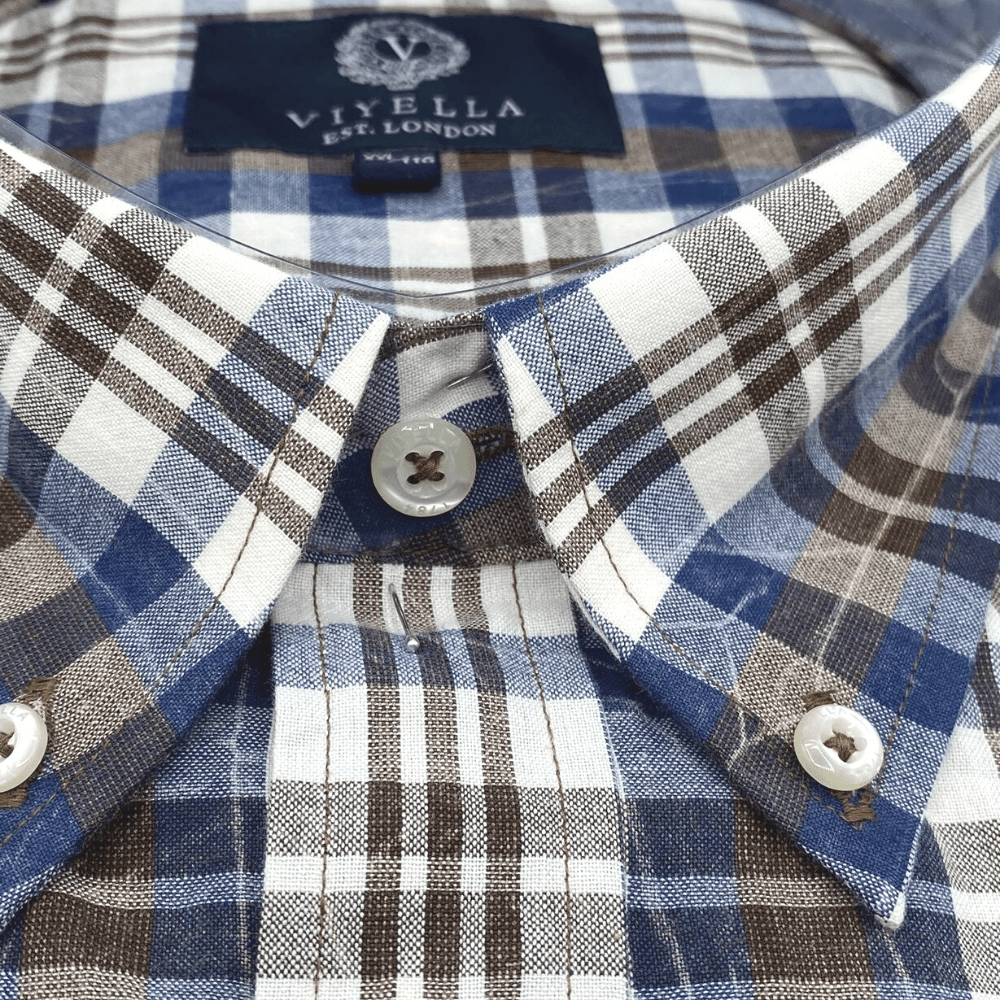 Viyella Short Sleeve Sport Shirt - 554310 2400 Blue Beige Plaid