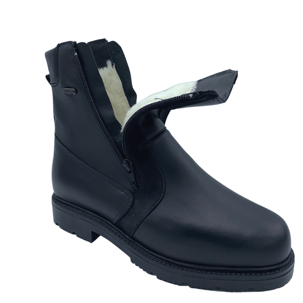 Beluga Double Zipper Leather Boots - Black