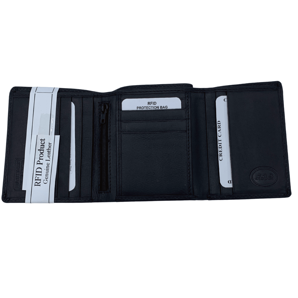 Trifold Wallet 12 Credit Card Slots Zipper Pouch with Genuine Leather - 8003 - Multi Colours