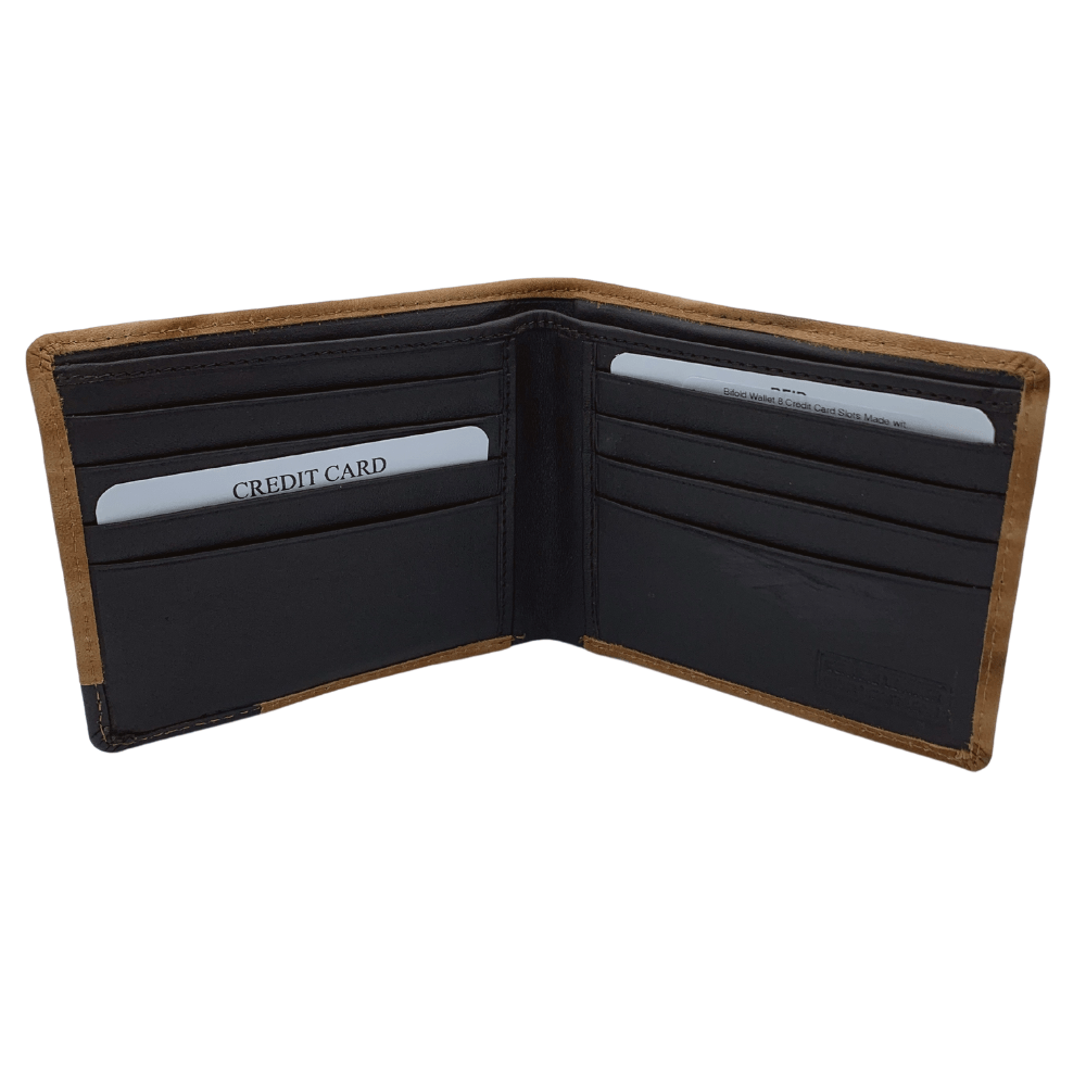 Bifold Wallet 8 Credit Card Slots Made with Genuine Leather - 1007 - Multi Colours