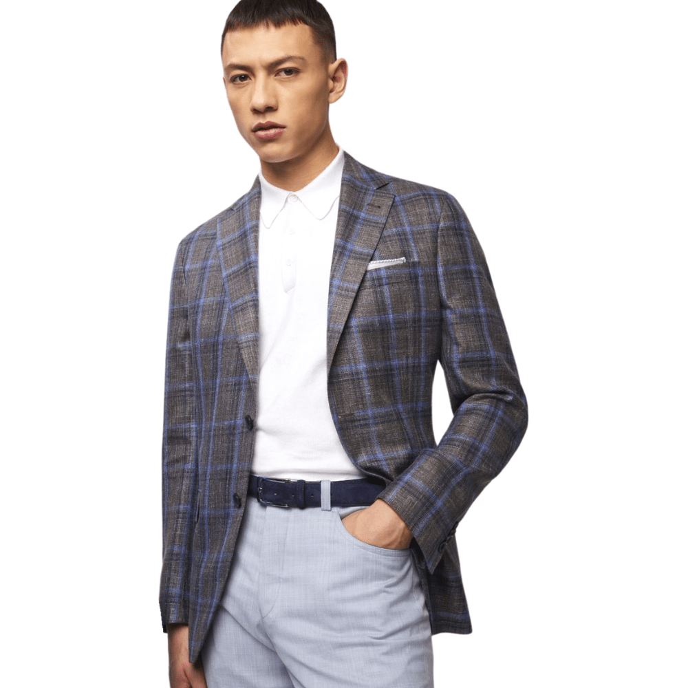 Jack Victor Cedar Brown & Blue Check Midland Sport Coat - 1221511