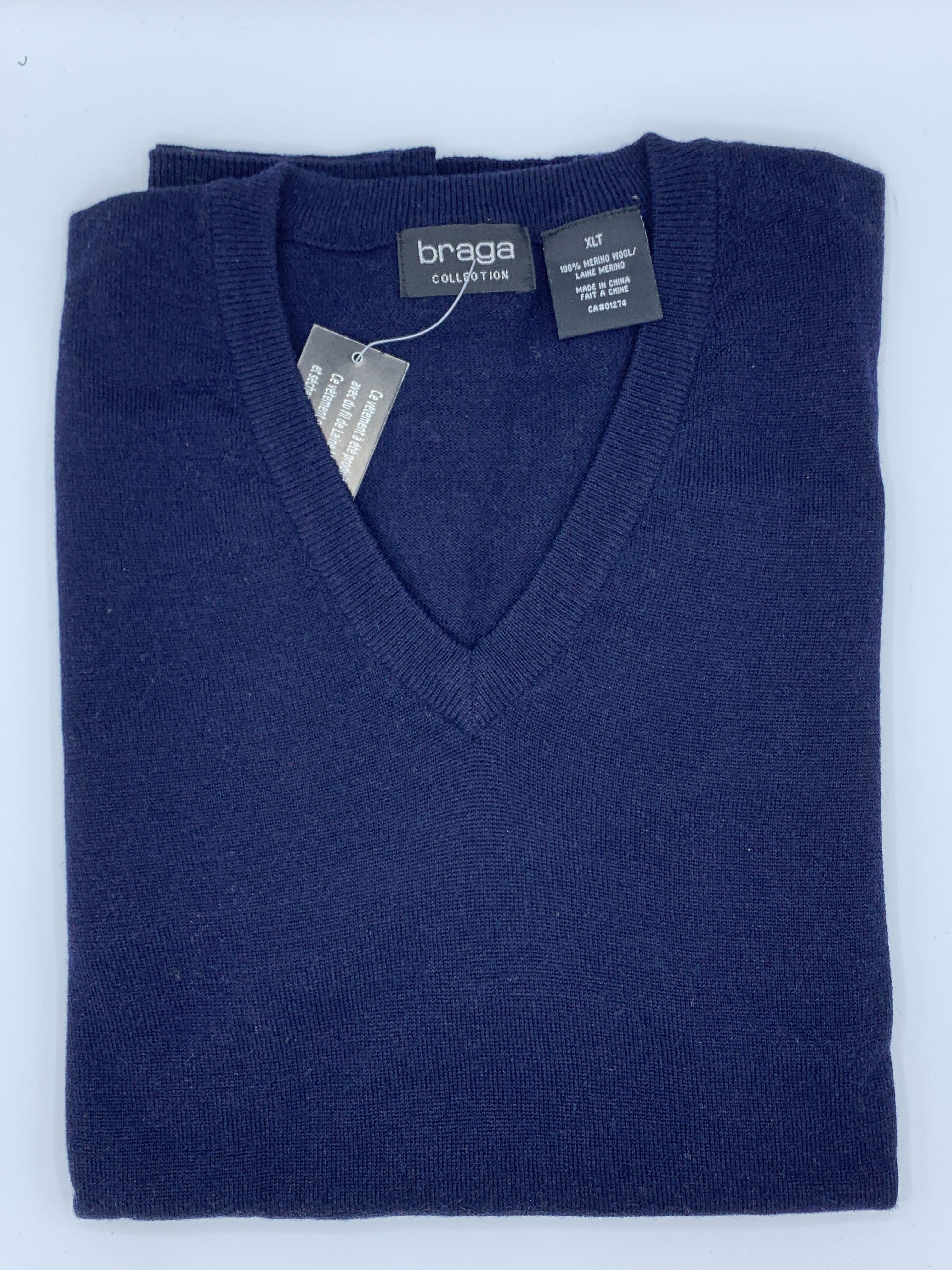 Braga V-Neck Navy Big and Tall Sweater WXM201