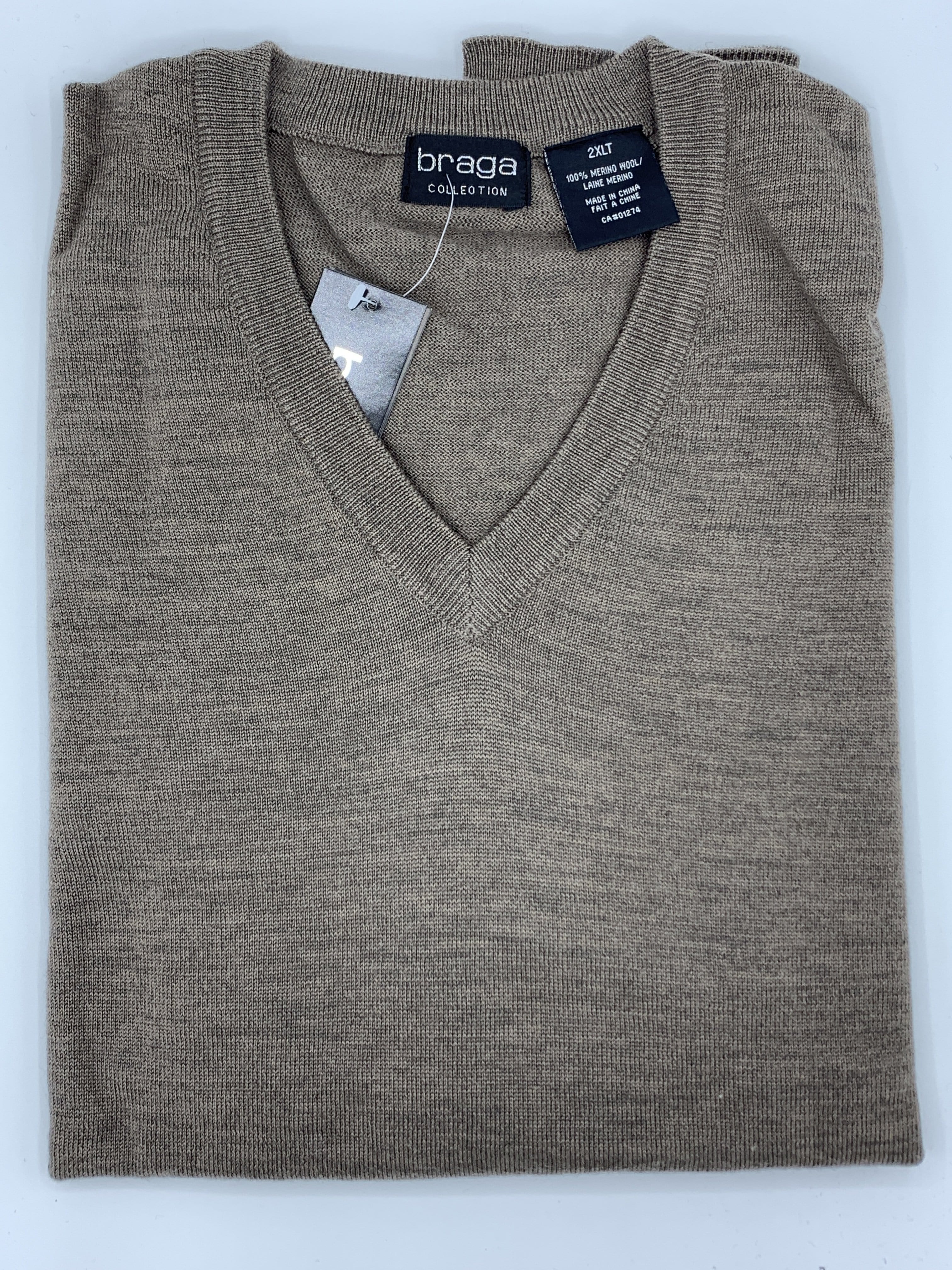 Braga V-Neck Camel Big and Tall Sweater WXM201