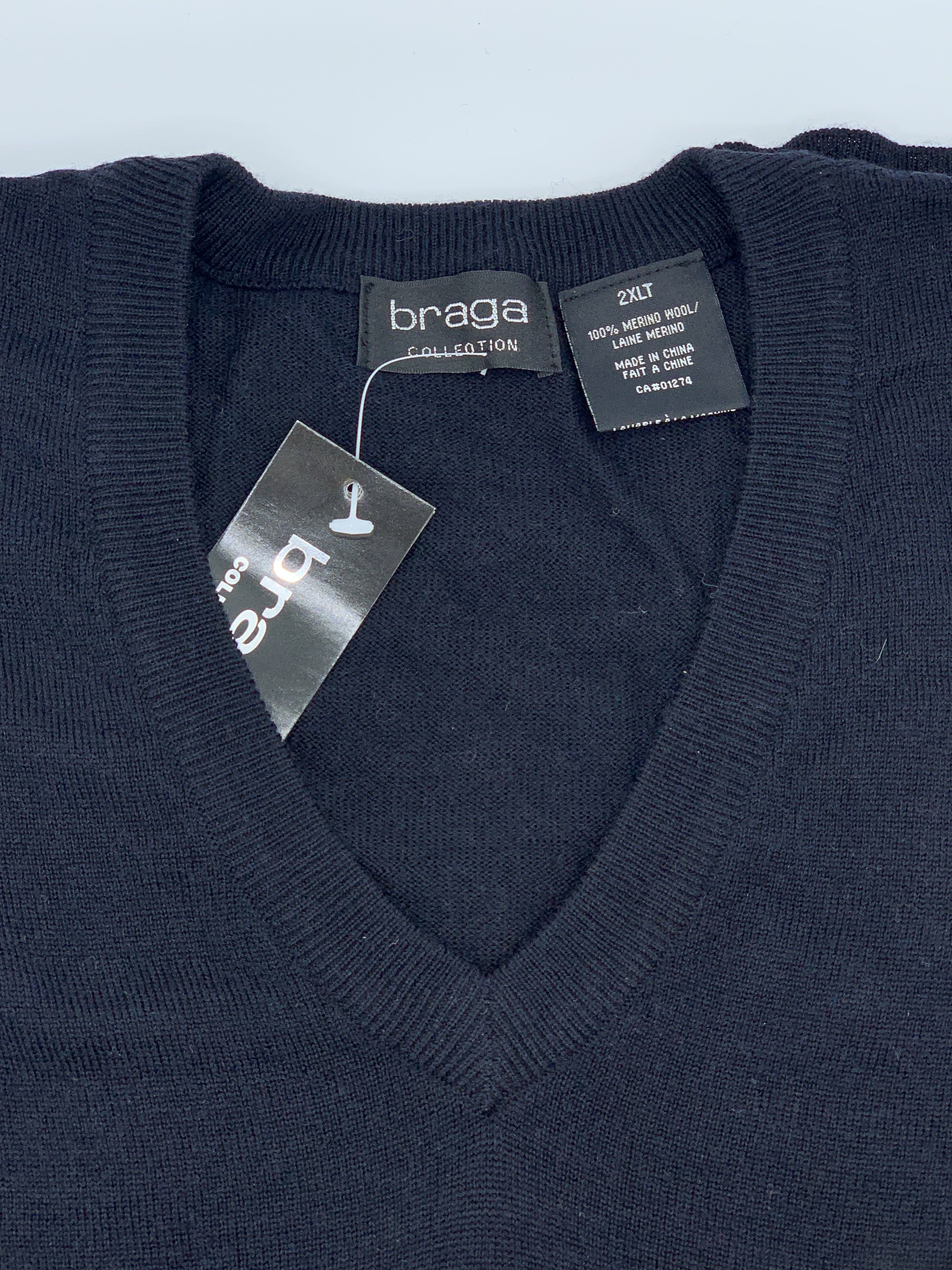 Braga V-Neck Black Big and Tall Sweater WXM201