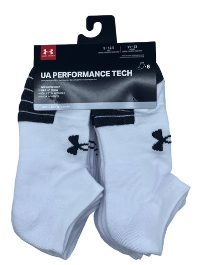 Under Armour Adult Performance Tech Crew Socks, 6-Pairs, Black, Shoe Size:  Mens 4-8.5, Womens 7-10.5 