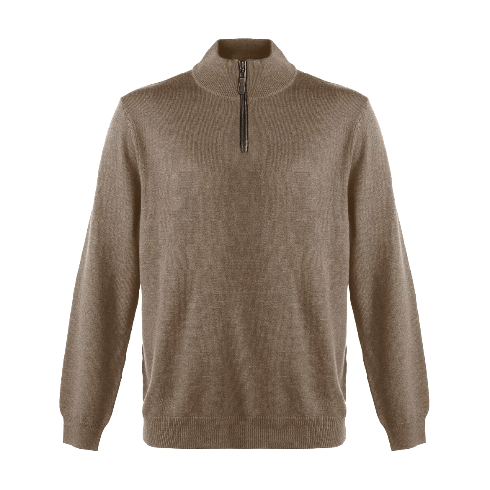 Viyella Leather Trimmed Baruffa Merino Wool 1/4 Zip Sweater - 255618 - Assorted Colours