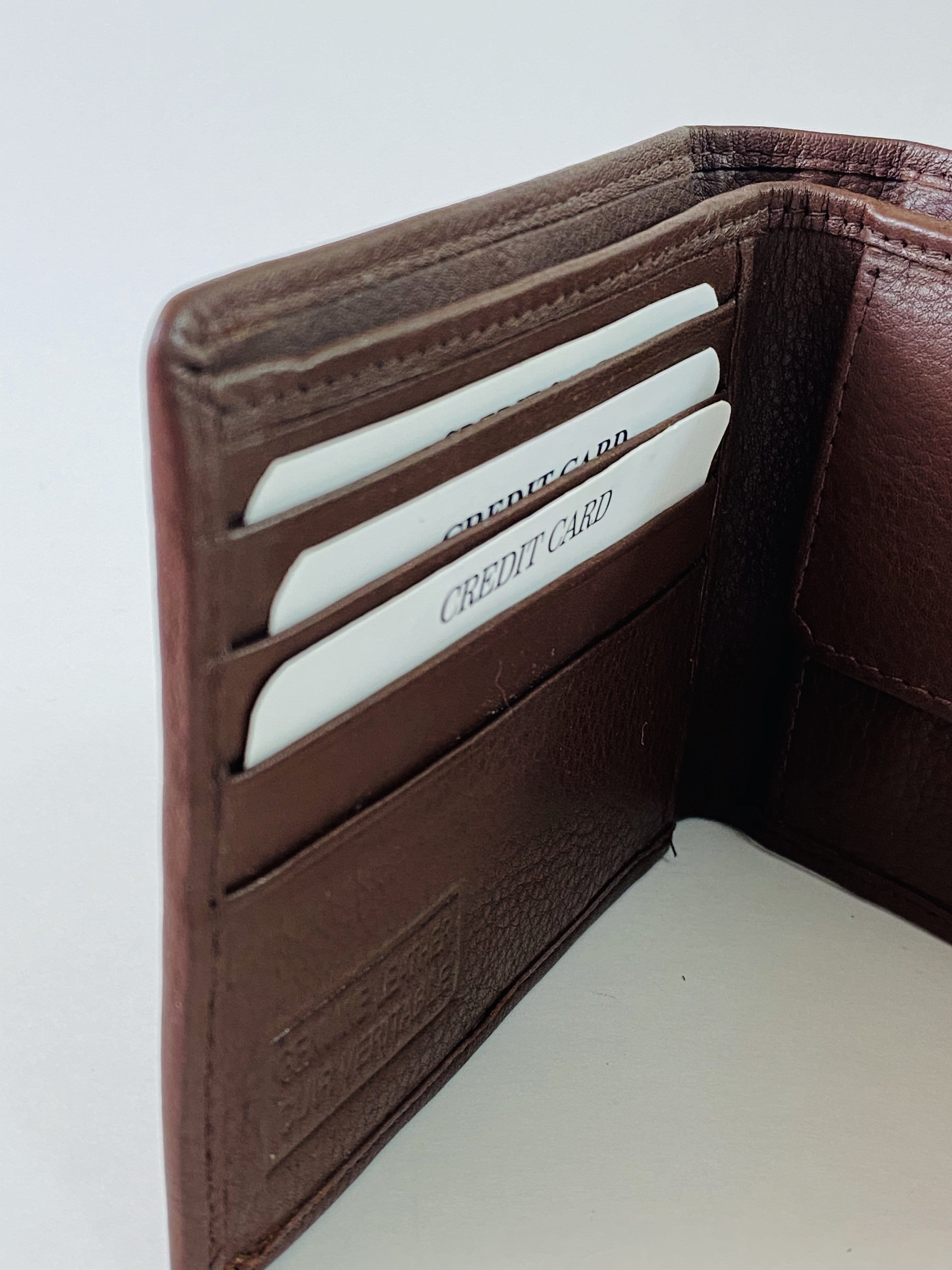 Brown Bifold Wallet  Featuring Coin Pouch Made with Genuine Leather