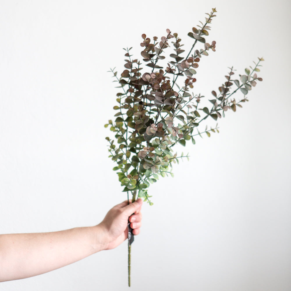 artificial eucalyptus bush in burgundy colour