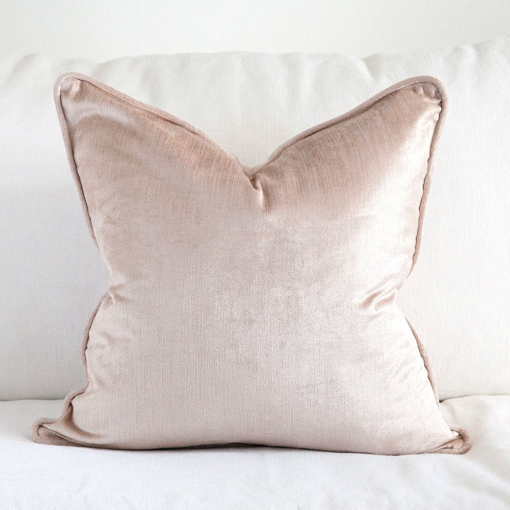 square dusty pink velvet cushion