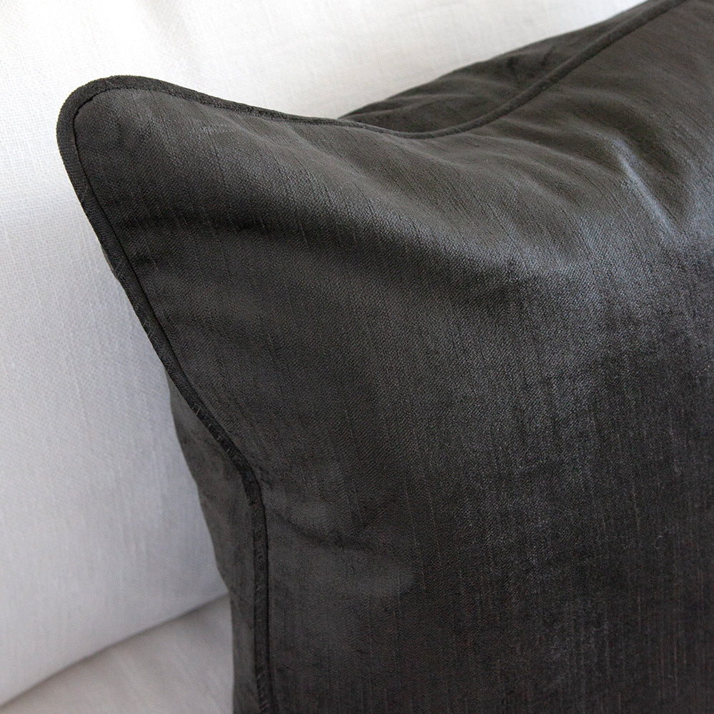 close up of graphite velvet cushion