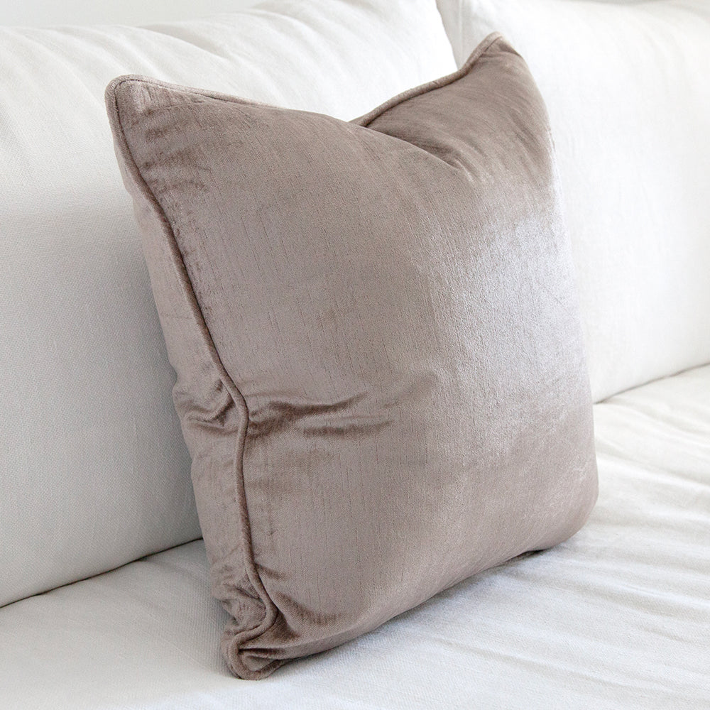 square mauve velvet cushion