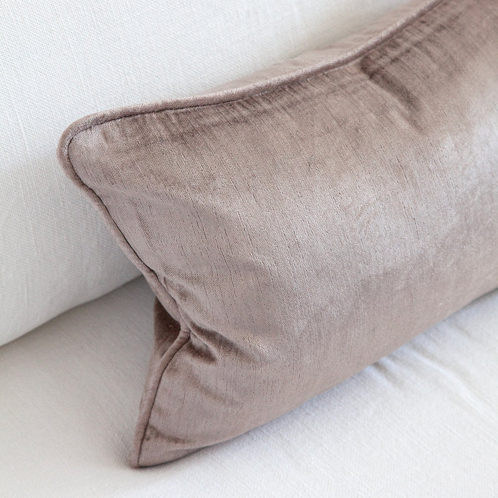 close up of small mauve velvet cushion