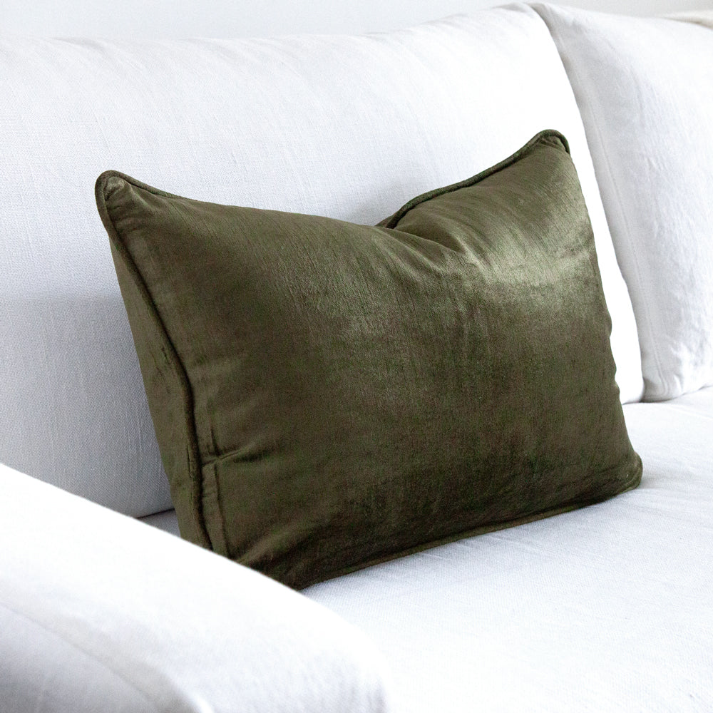 rectangular dark green velvet cushion