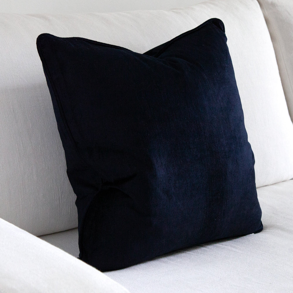 dark blue square velvet cushion