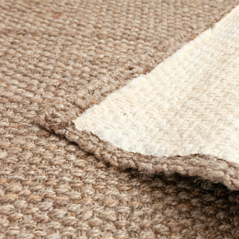 Close up of jute rug rubber backing