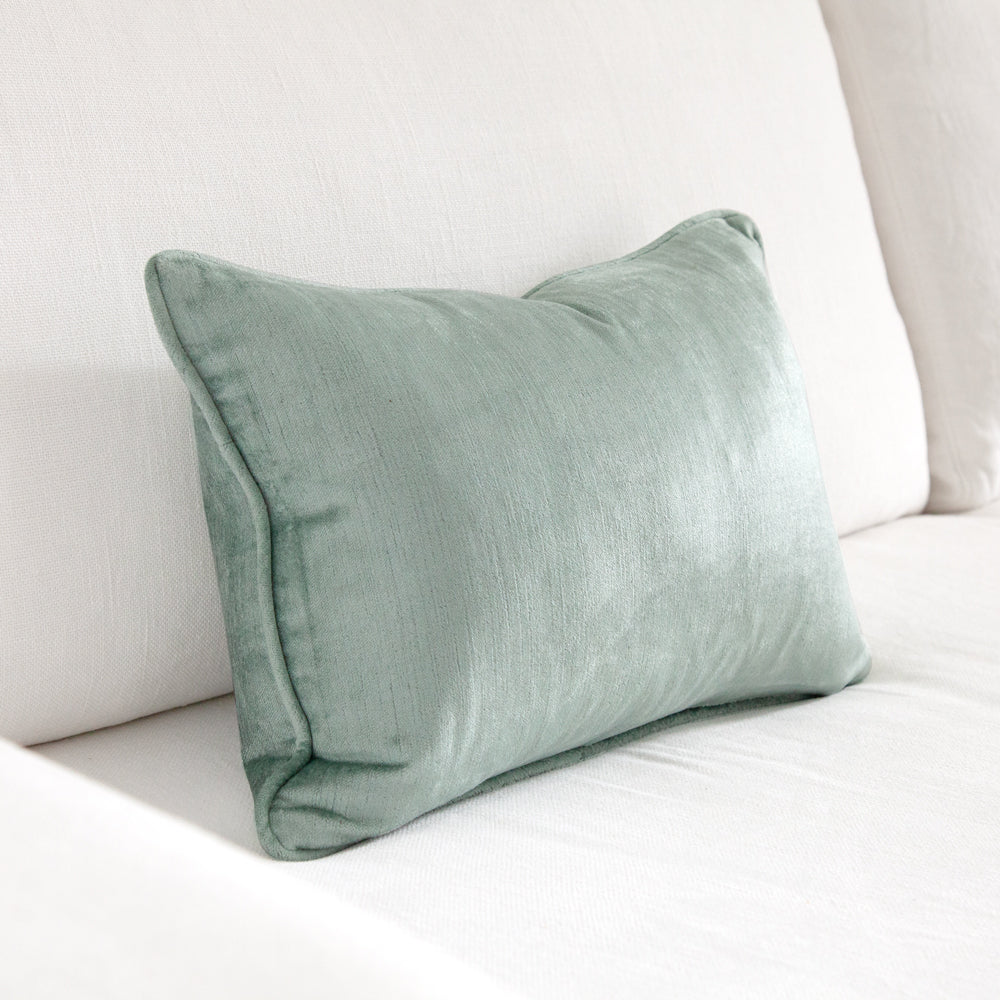 small aqua blue velvet cushion