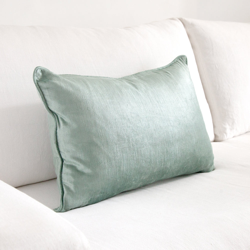 rectangular aqua velvet cushion