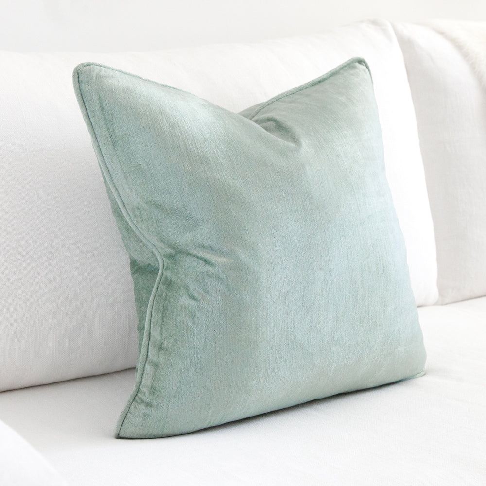 square aqua blue velvet cushion