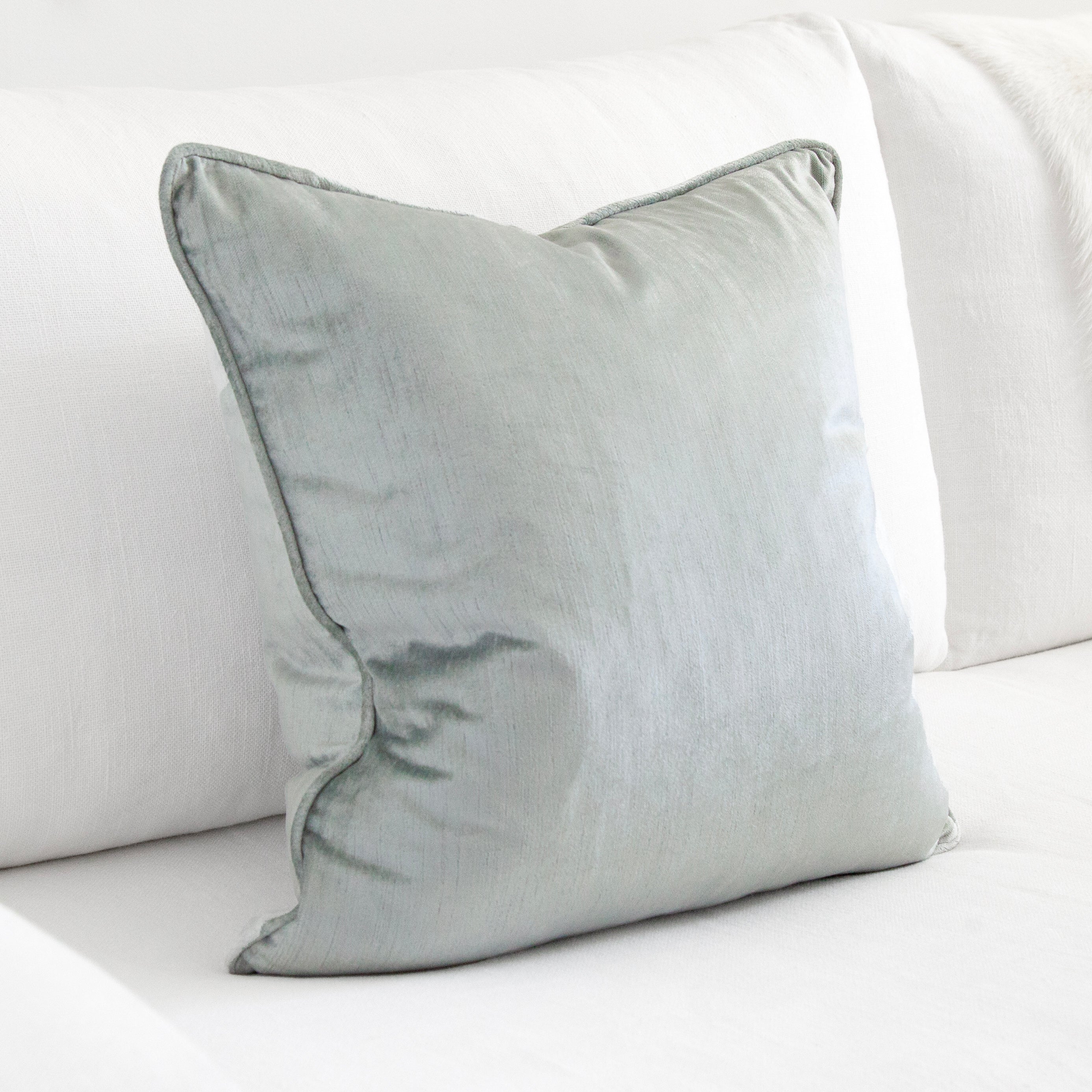 square silver blue velvet cushion