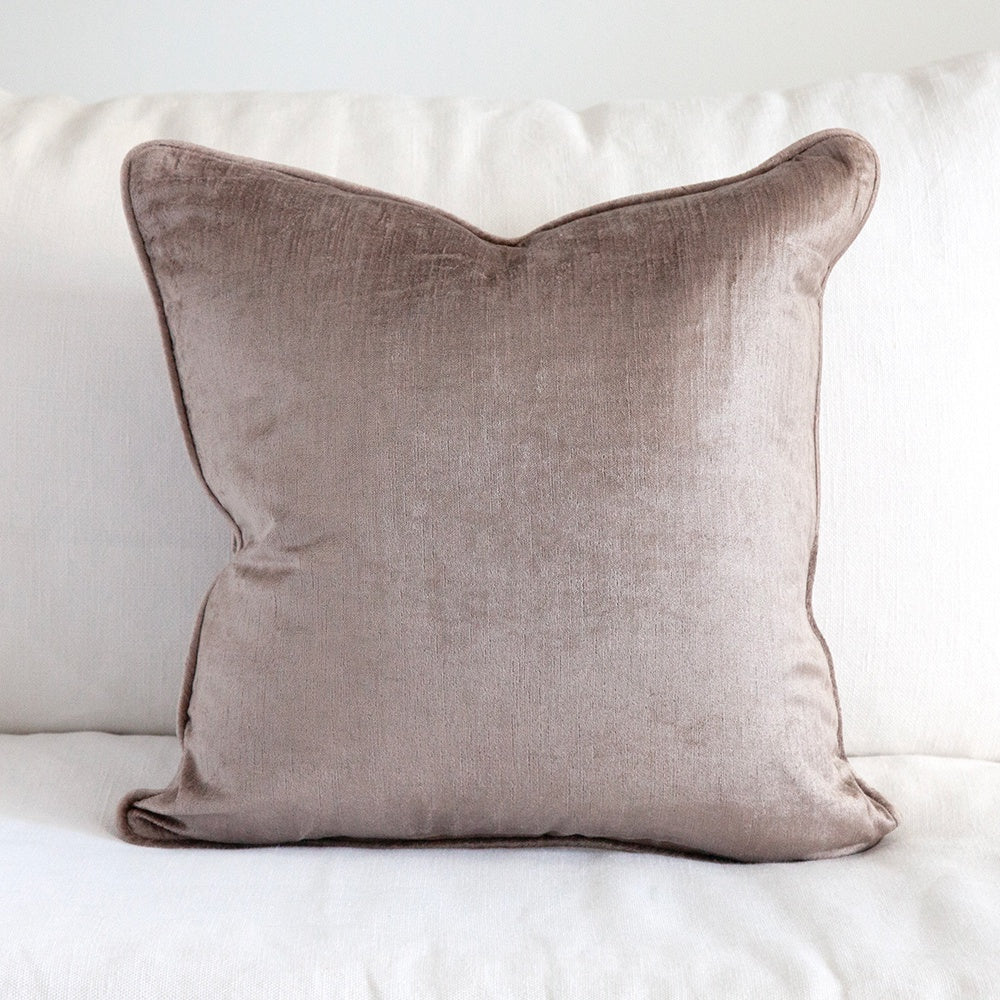 square mauve velvet cushion