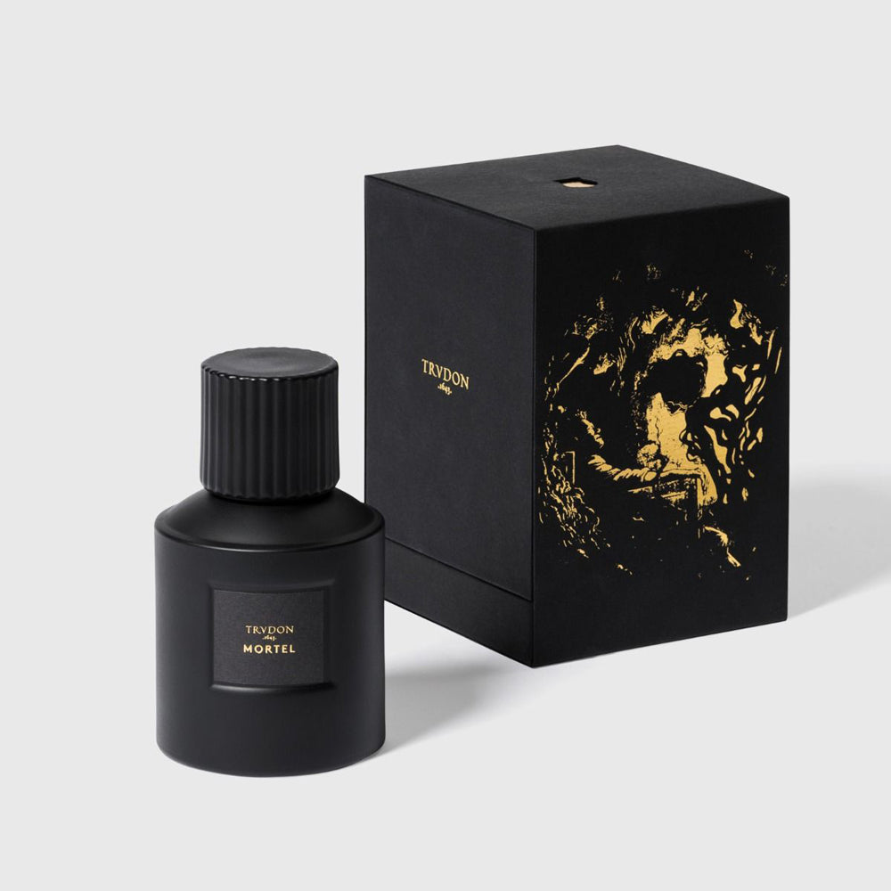 Trudon Mortel Perfume in 100mL black bottle with black gift box packaging