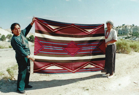 Navajo third phase Chief blanket Julia Upshaw weaver indigo blue cochineal red Nizhoni Ranch