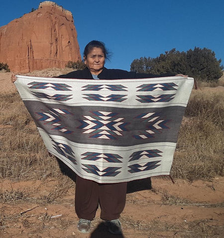 Silk American Indian Blanket : Woman's Manta : Jalucie Marianito : Churro 1620 : 56" x 34"