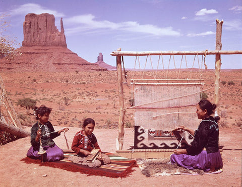 Mother and children Navajo weaving rug