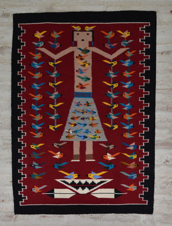 Tree of Life Pictorial Navajo Rug with holy girl 