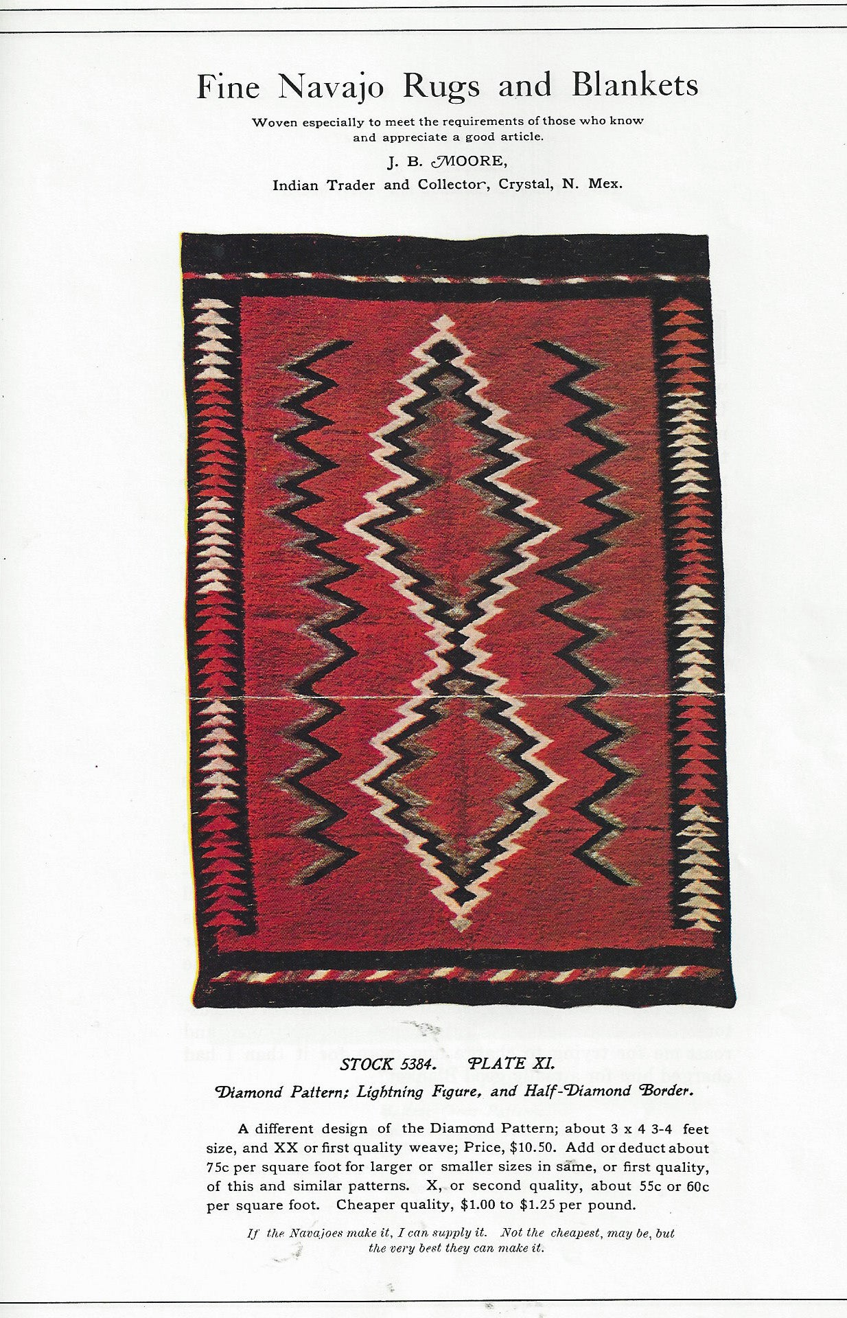 JB Moore Plate XX Navajo Weaving : Historic : PC 108 : 52  x 96