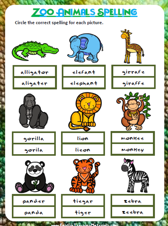 zoo animals spelling free worksheets download prestige english esl