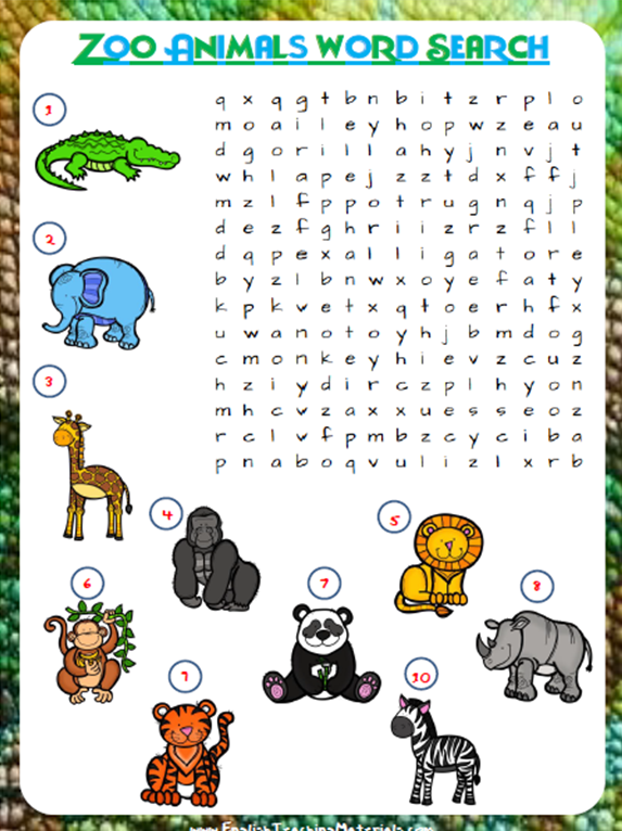 zoo animals word search free worksheet prestige