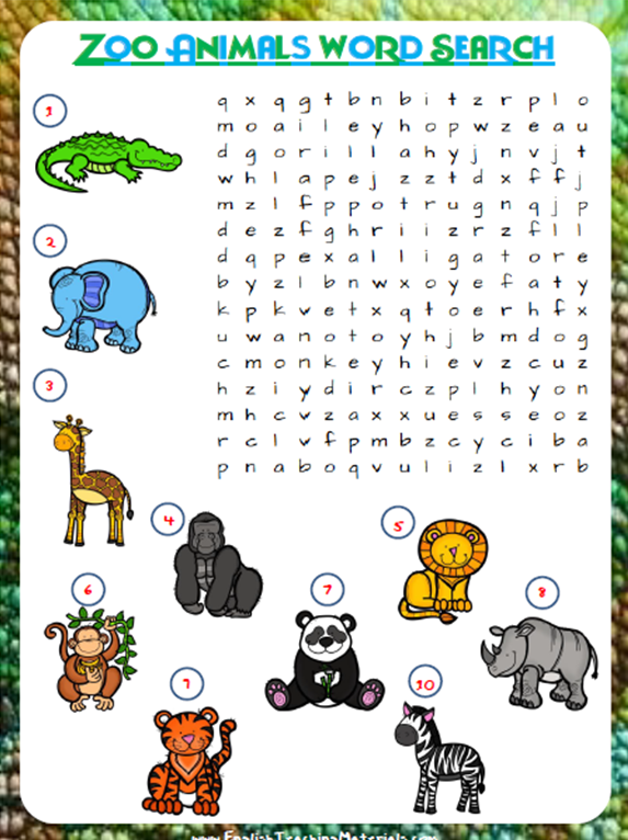 zoo animals word search free worksheets download