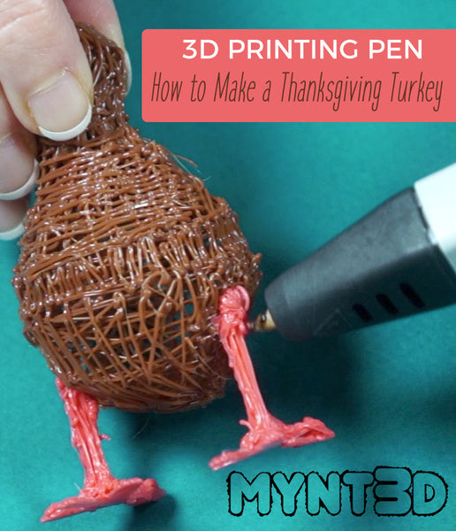 How to Make a Thanksgiving turkey decoration with a 3D printing pen | Craft Project includes colorful feathers, constructing 2D shapes into 3D parts, forming hollow 3-dimension structures all to make adorable holiday decor