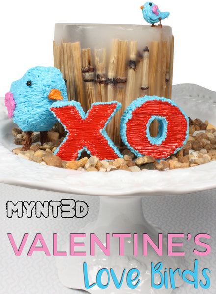 3D printing pen love birds Valentine Holiday art -use the free printable project template from MYNT3D Great decorations for a Valentine party