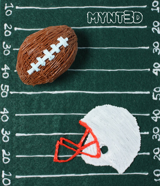 3D printing pen football art helmet and field project template can be made into game day decorations for a Super Bowl party