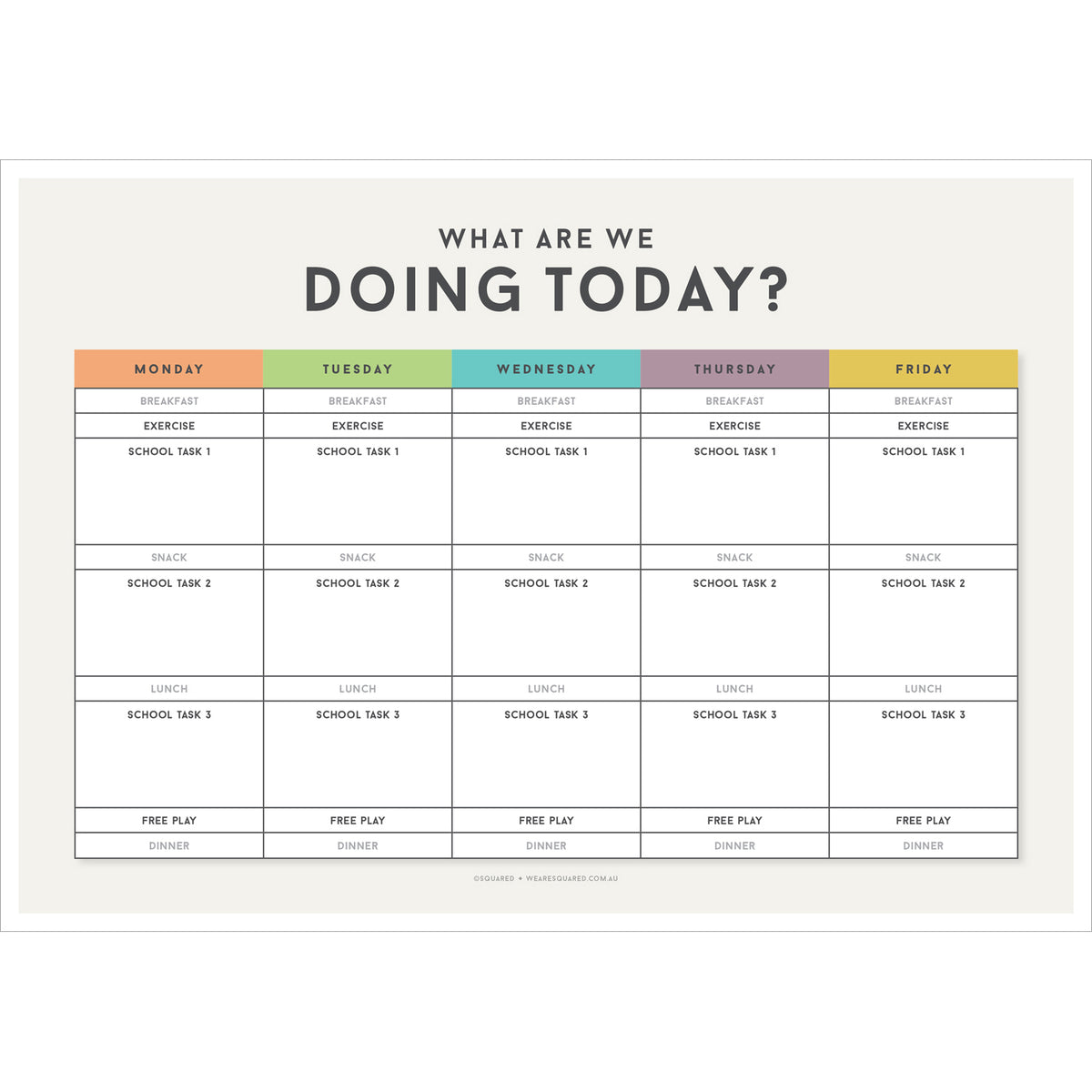 Home School Timetable Template Free – Squared Charts