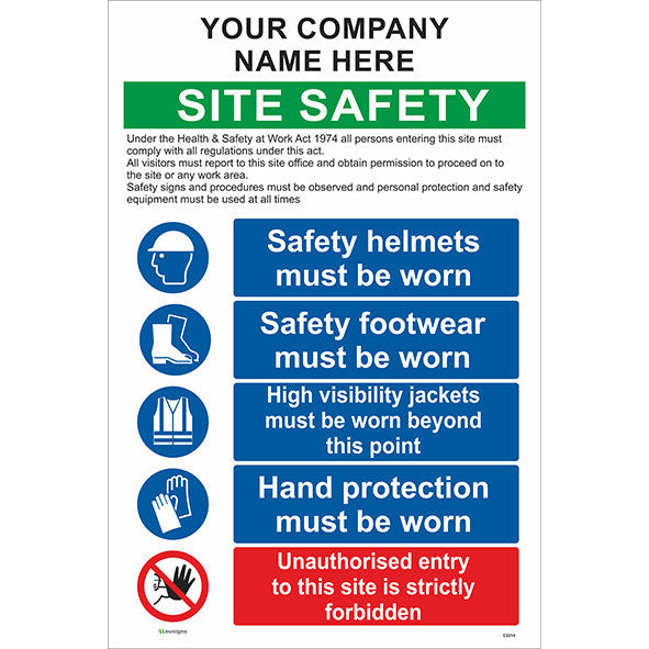 Site Safety Sign With Company Name / PPE / Unauthorised Entry | Health ...