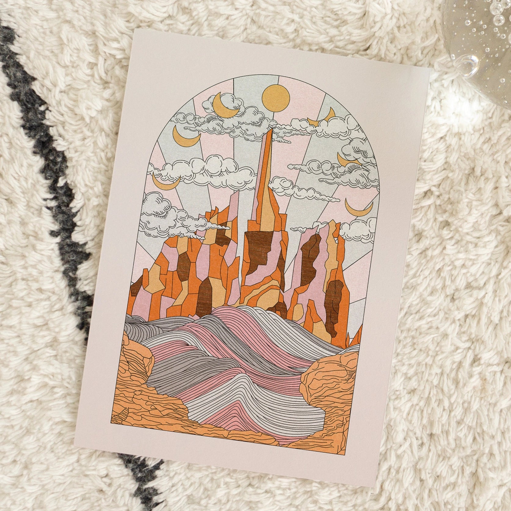 In the Mountains Moon Cycle Boho Retro Style Art Print