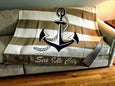 Striped Anchor Beach Blanket Customized with your Town OR Family name (Khaki and Natural)