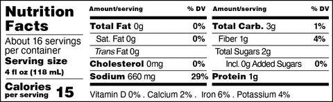 Original Bloody Mary Mix nutritional facts panel