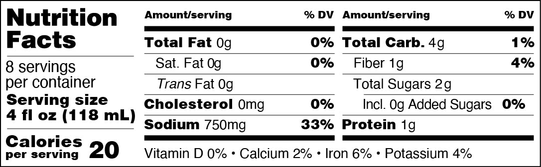 The Real Dill Harvest Bloody Mary Mix nutritional facts panel