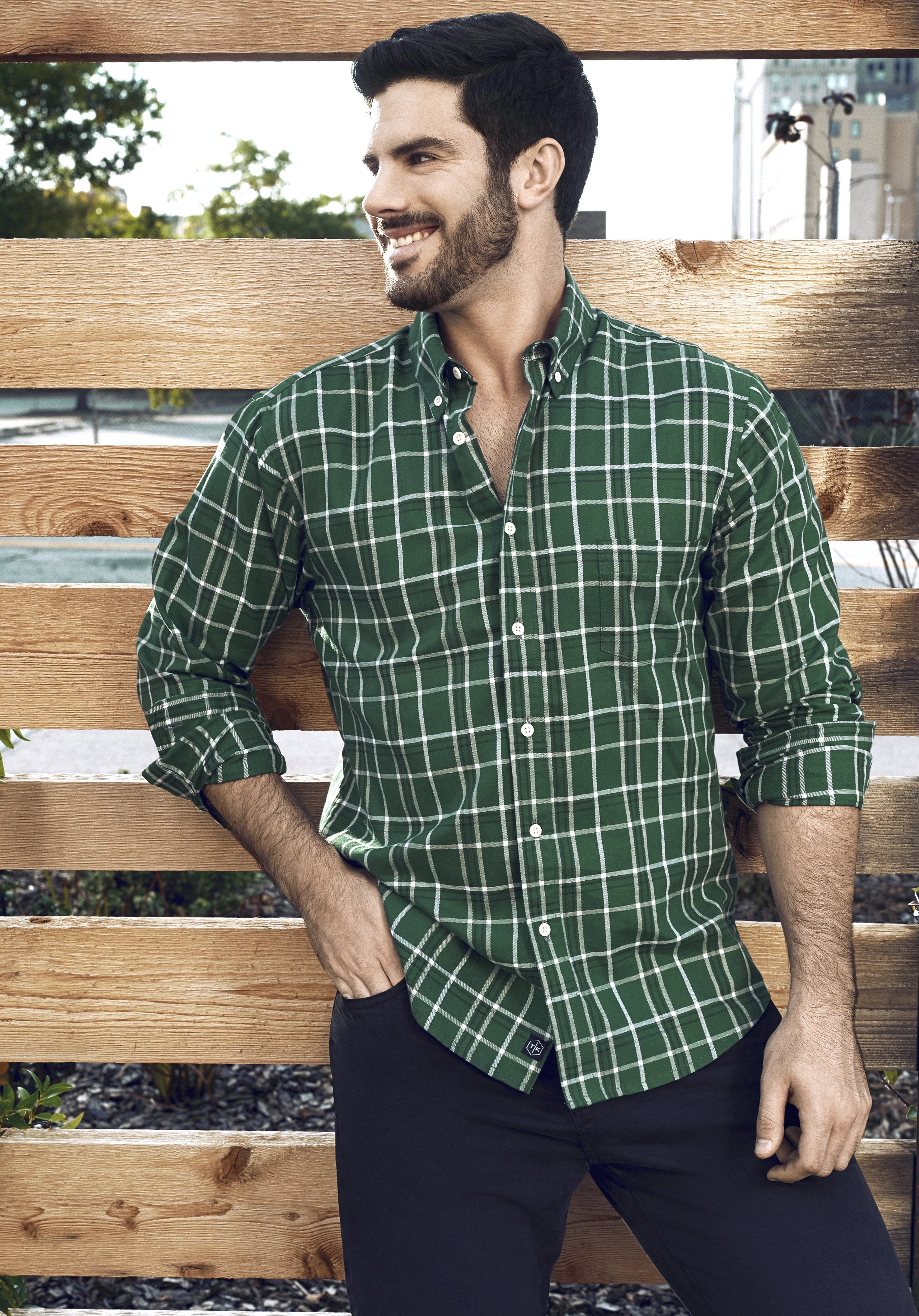 Axel Shirt - Dark Green & Fog Plaid - Size XL [final sale] - THOM KELLY