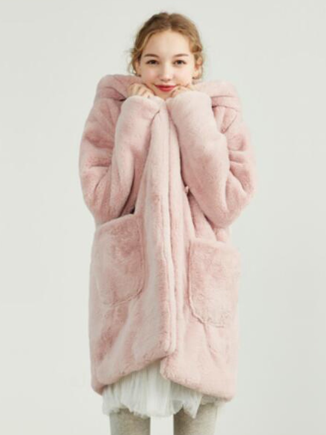 oversized faux fur coat with hood