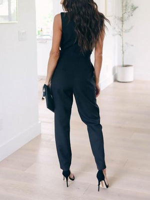 lace trim tie neck jumpsuit