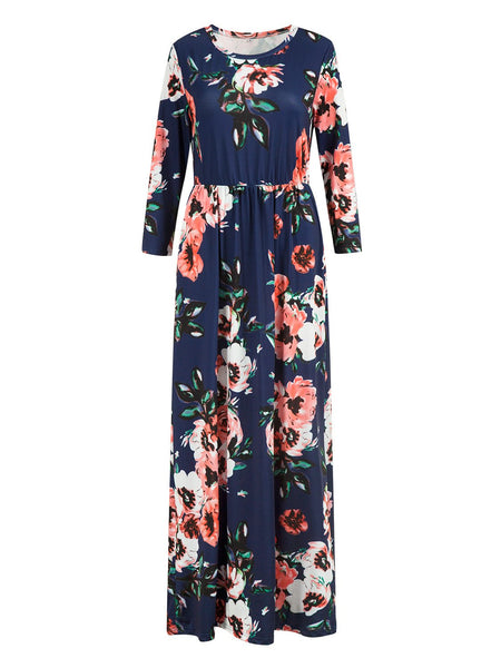 Navy Floral Long Sleeve Maxi Dress – chiclookcloset