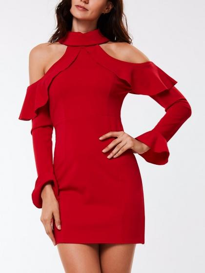 Bodycon dresses long sleeve cold shoulder